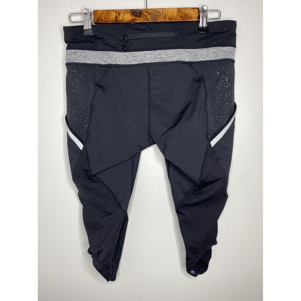 Lululemon Run a Marathon Crop Pant Size 10 Black Side Pockets Reflective Stripes - Picture 5 of 8